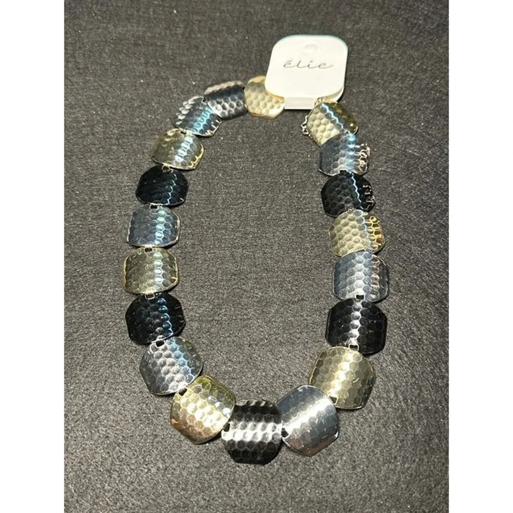 élie Silver Hammered Disc Statement Bracelet Boho Stretch NWT New Jewelry Gift